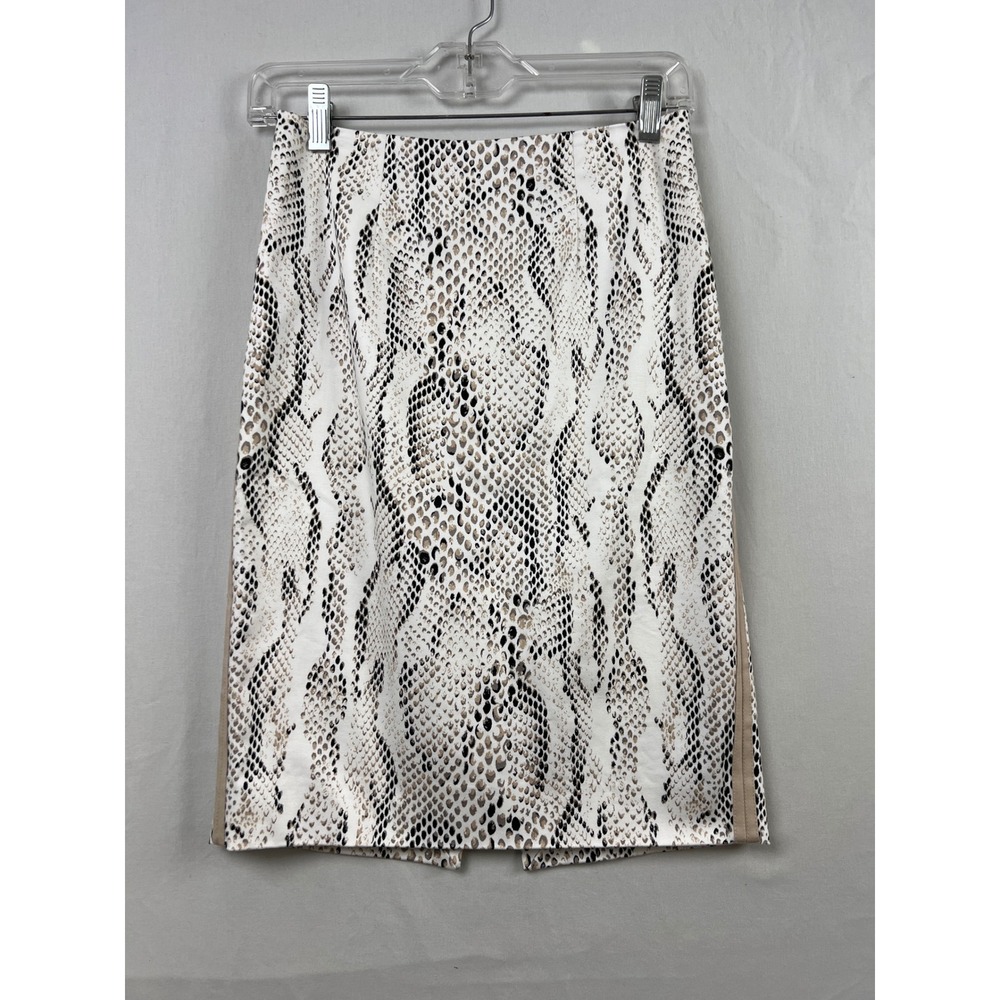 White House Black Market Pencil Skirt Womens 0 White Black Snakeskin Print Vent